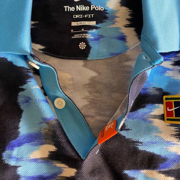 Nike Dri-FIT Men’s Polo Shirt M | Multicolor Blue | Slim Fit Tennis Court Style - Picture 5 of 7